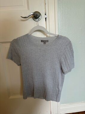 J.CREW Light Gray Ribbed Short Sleeve Knit Tee